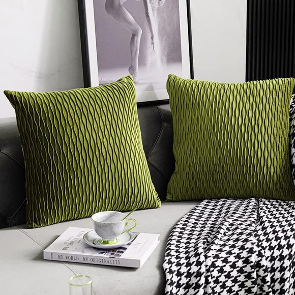 XL Set of 2 Matcha Green Tea Soft Ripple Corduroy Velvet Pillow Covers Pillows - Picture 3 of 12